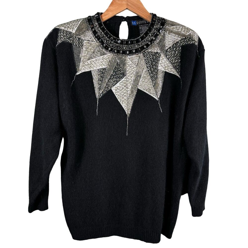 Diffusion Evening Sweater Women's Medium Top‎ Angora Wool Long Sleeve Blouse